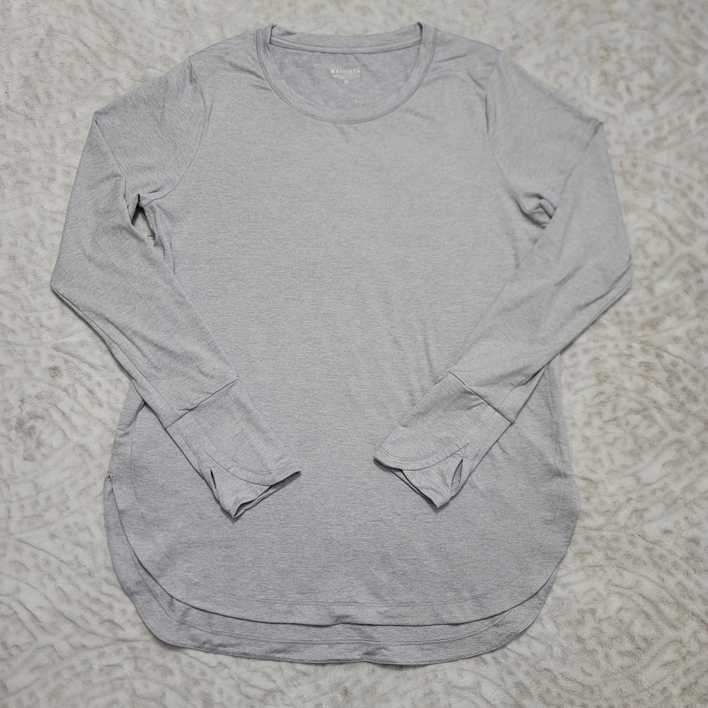 Athleta Uptempo Long Sleeve Thumbhole High-low Top Size LT Light Gray - Picture 6 of 14